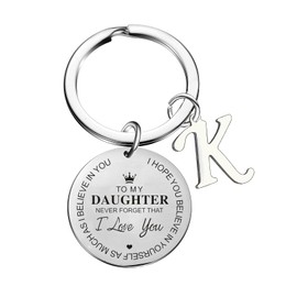 To My Daughter Gift Daughter Keychain Initial Keychain Daughter Gifts For Birthday Gradudation Christmas Gift (K)