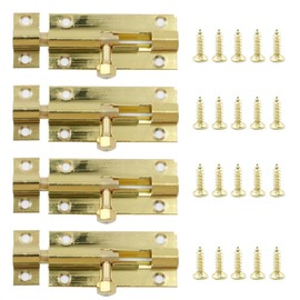 CADUFUELLY 4 Pcs Brass Sliding Door Latch with Screws, Heavy Duty Slide Door Bolt Lock, Gold Door Security Slide Latch Lock for Home Yard Windows Bathroom Cabinet (2 Inch Barrel Bolt)