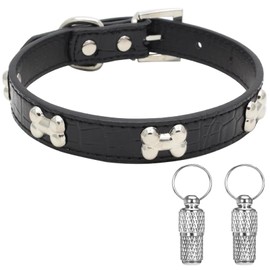 Suiecuor Leather Dog Collar with Bone Suitable for Small Medium and Large Dogs and Cats Black M