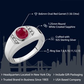 Gem Stone King Oval Ring For Men | Gemstone Birthstone and White Created Sapphire | 925 Sterling Silver | Oval 8X6MM and Round 1.25MM Accents | Sizes 7-13 | Garnet-January | 10