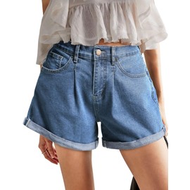 Fengbay Denim Shorts for Women, Elastic High Waisted Women's Shorts Stretchy Rolled Hem Designed Ladies Hot Pants Summer Light Blue