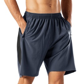 HMIYA Men's Sports Shorts, Quick-Drying Shorts with Zip Pocket, gray