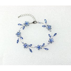 Faship Gorgeous Blue Rhinestone Crystal Floral Bracelet - Blue/Matching Bracelet