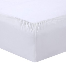 VISION - Set of 2 Fitted Sheets 90 x 200 cm White 100% Cotton 57 Thread Count 4 Elasticated Corners 30 cm