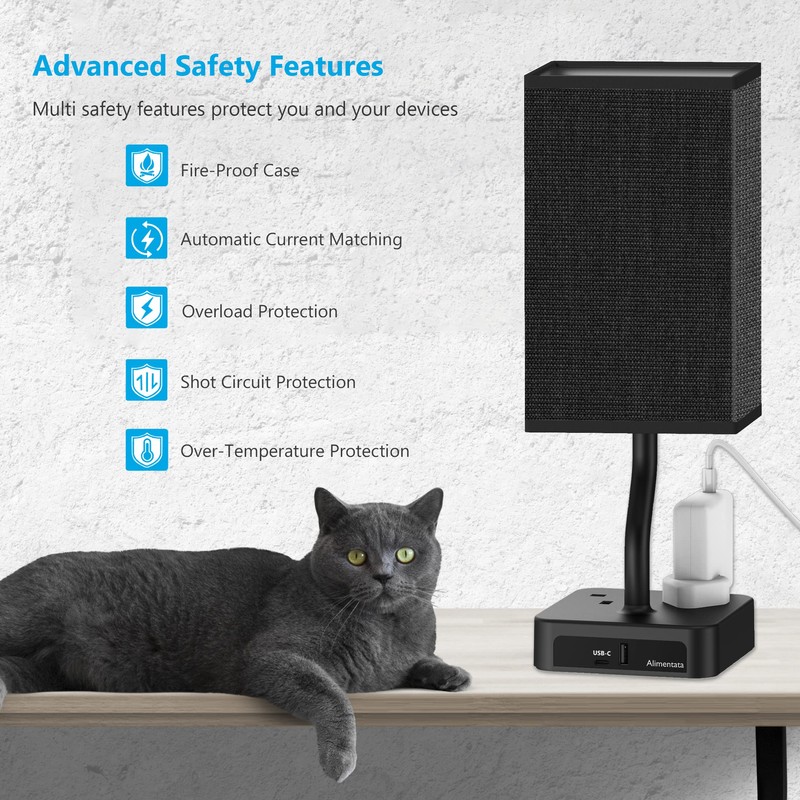 Alimentata Bedside Table Lamp, Touch Control Nightstand Bedroom Lamp with