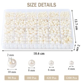 Dotilili Glass Beads Beige Pearls for Jewellery Making 4/6/8/10 mm Beads with Hole for Crafts, 1890 Pieces Beads Mother of Pearl for Bracelets Necklace Jewellery Making Crafts Decor