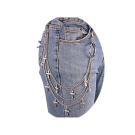 Y2K Street Punk Metal Pendant Chain Belt with Star or Cross Charms, Adjustable Stylish Waist Chain for Men and Women, Perfect for Rock, Goth, and Punk Fashion - Cross