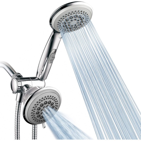 PowerSpa by HotelSpa Top American Brand High Pressure 3-way Luxury Overhead/Handheld Shower Head Combo with 63 Flow Settings, Water Saving Hand Pause Switch and Stainless Steel Hose/Chrome Finish