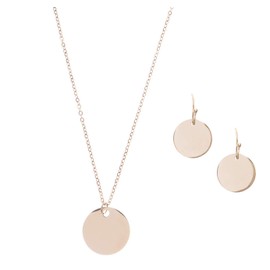 Happiness Boutique Women's Jewellery Set in Rose Gold, Small Earrings and Chain with Circle Pendant in Geometric Minimalist Design, Rose Gold Stainless Steel, without stone