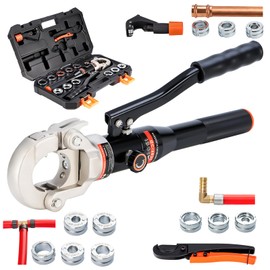 IBOSAD Hydraulic Copper Pipe Tube Fittings Crimping Tool with1/2,3/4,1" Dies for Copper Pipe and F877 Stainless PEX Press Sleeves,3/8",1/2",5/8",3/4",1" Dies for ASTM F1807 Pex Pipe Copper Ring