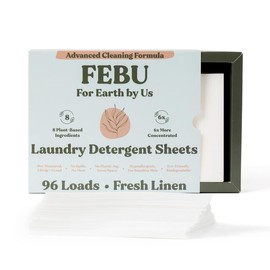 FEBU Eco Friendly Laundry Detergent Sheets, Fragrance Free, 96 Loads, Plant-Based Ingredients, Hypoallergenic, Zero Waste, 6x More Cleaning Power - Scent: Fresh Linen - 96 Loads