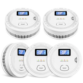 OLUNCLE 5 Packs, Smoke Combination CO Alarm,2-in-1 Detection, CO Detector,Smoke Detector,Battery Powered CO Alarm with LEDs,Digital Display,Test Button,Low Battery Warning,85db Alarm,Flexible Installation
