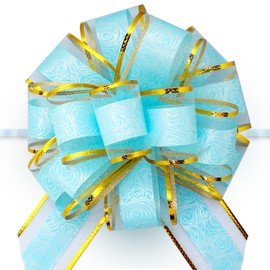 FQTANJU 5 PCS Gift Bows, 6 inches Pull Bow for Gift Baskets, Party Birthday Gift Wedding Ribbon Bows for Wrapping Boxes or Flower Bouquets Valentine's Day Gift Decorations (Light Blue)