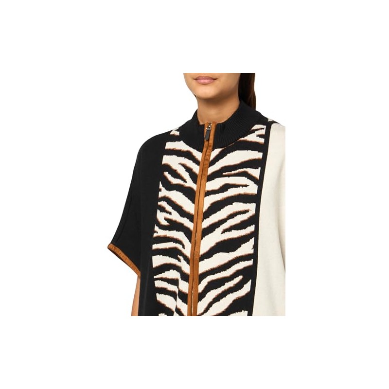 MULTIPLES Women's Mock Neck Front Zip Thru Collar Poncho, Multi