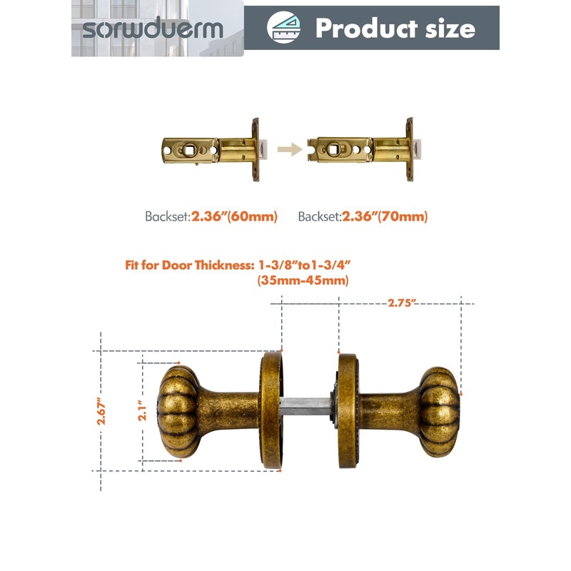 SORWDUERM Antique Brass Door Knob Passage Door Knobs Interior Door
