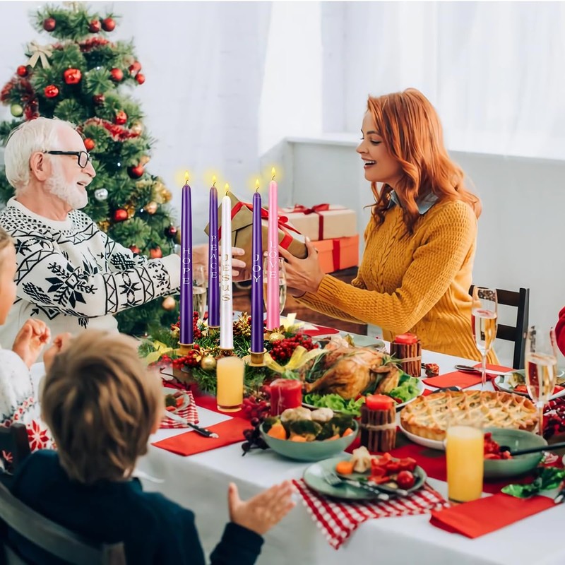 Decorative Taper Candles 10 Inch Pack of 5, Purple, Pink,