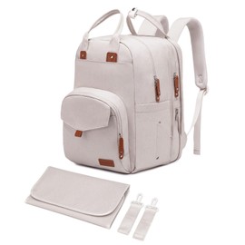 Qualyphant Large Diaper Bag Backpack for Two Kids Twins - Expandable Baby Bag (26-36L), Dual Big Compartments - Includes Changing Pad & Stroller Straps, Unisex Beige