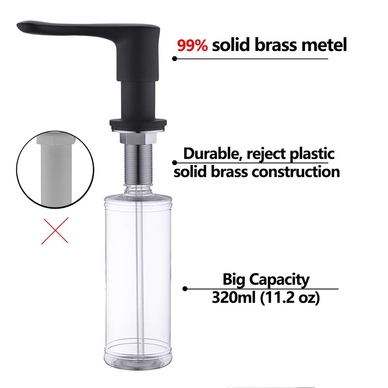 BZOOSIU Kitchen Sink Soap Dispenser Black Solid Brass Pump Head