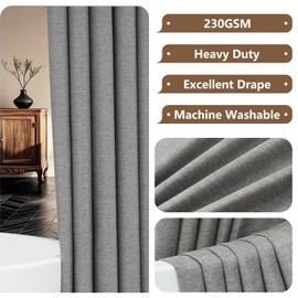 Seenus Linen Look Country Rustic Fabric Shower Curtain Grey, Heavy Duty Faux Linen Textured Shower Curtain Water-Resistant, 72 x 72 Inch Natural Gray Hotel Bathroom Shower Curtains Machine Washable