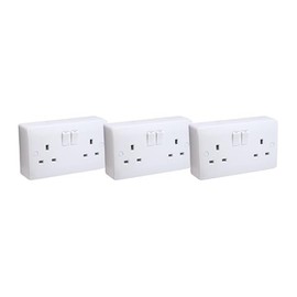 SHPELEC® Premium Curved Edge White Electrical Sockets Range - Convenient and Versatile Power Solution (2 Gang Socket + Back Box (3 Pack))