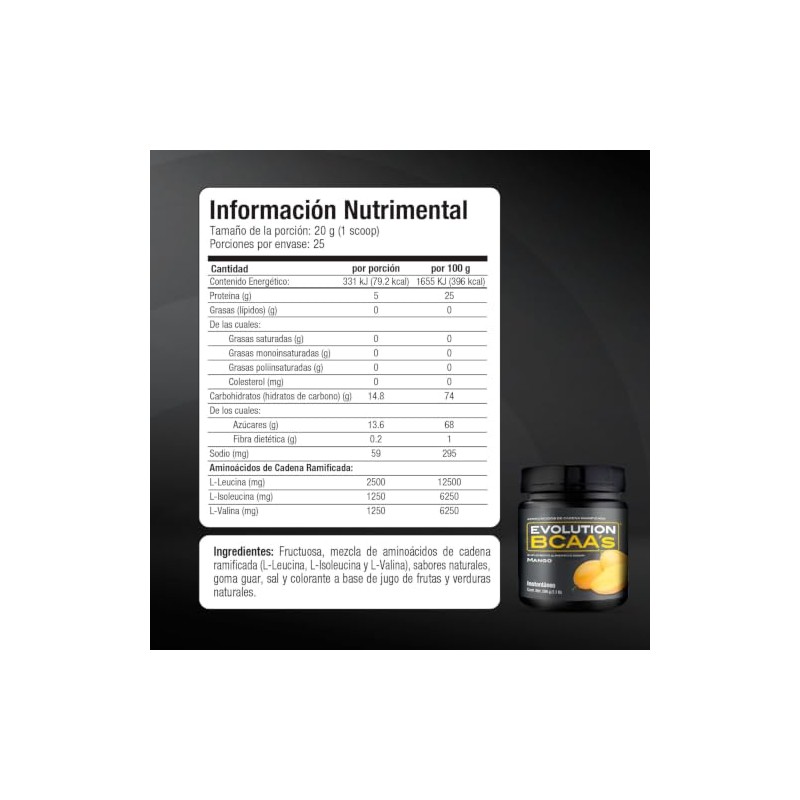 Evolution BCAAs Aminoácidos Sabor Mango 500g Polvo
