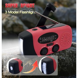 Emergency Weather Radio AM/FM/NOAA with 2000mAh, Portable Hand Crank Radio with Phone Charger, USB Charged, 3 LED Flashlight, Emergency Battery Radio with SOS for Indoor/Outdoor Emergency (Red)
