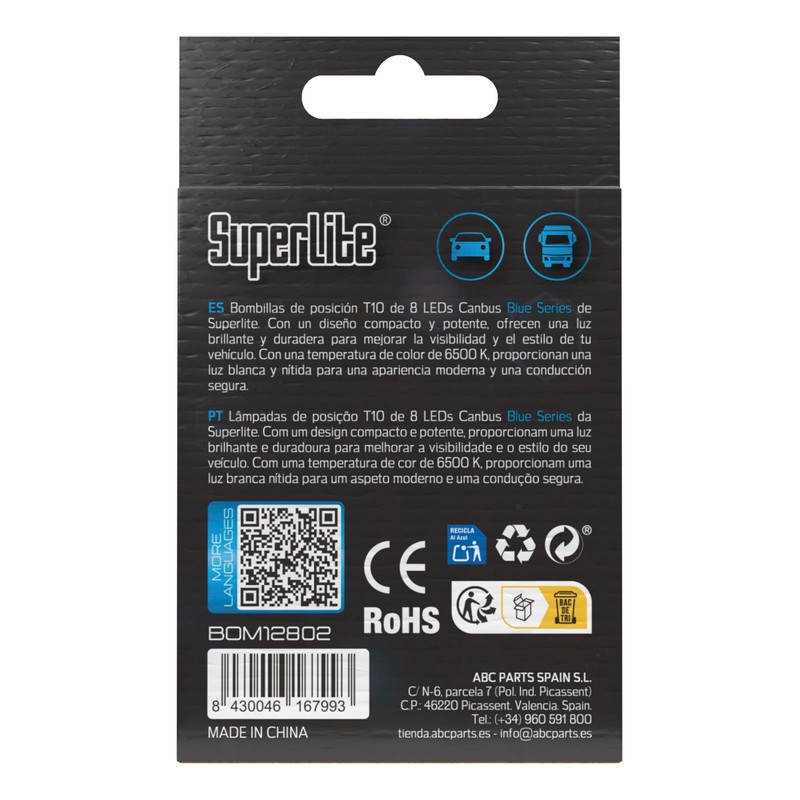 Superlite Set of 2 T10 Bulbs with 8 Leds from