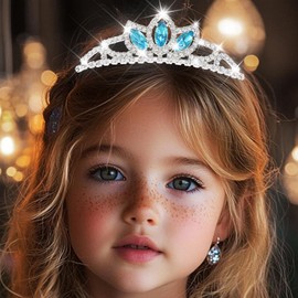 CAKURE Princess Tiara Blue Rhinestone Crown Headband Sparkly Hair Accessories for Women and Girls (a-silver, one size) (c-blue, one size)