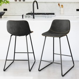 LUE BONA Bar Stools Set of 4, 24" ALX Faux Leather Barstools, Modern Counter Height Stools with Back and Metal Legs, Armless Counter Chairs for Kitchen Island, Black