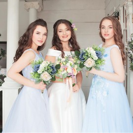 Wedding Bridesmaids Bouquets Set of 6 - Artificial Bridesmaid Rose Bouquet Handmade Maid of Honor Flowers Small Floral Centerpiece for Marriage Proposal Party Anniversary Table Decor -7 inch