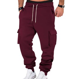 TRFIC Mens Fleece Cargo Sweatpants Heavyweight Elastic Waist Pants with Pockets Baggy Drawstring Jogger Pants