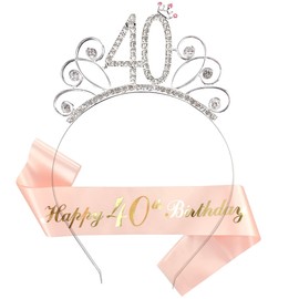 Ouceanwin Birthday Crown Sash Woman Decoration Set, Crystal Tiara Crown 40th Birthday Women Decoration Rhinestone Headband Birthday Gift for 40 Years Woman Birthday Party Decoration