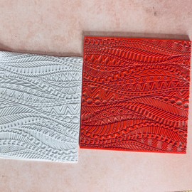 Tribal Flow Wave Patterned Design Etched Rubber Stamp for Polymer Clay and Crafts
