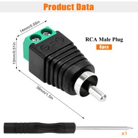KUOQIY RCA Adapter Terminal Block, RCA Male to AV Screw Terminals, Audio Video Connector Adapter, Audio/Video Speaker Cable Plug, for CCTV Surveillance Camera, Pack of 6
