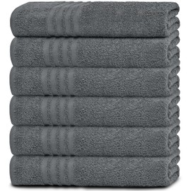 White Classic Wealuxe Grey Towels for Bathroom 6 Pack, Cotton Bath Towel Set for Hotel, Gym, Spa, Soft Extra Absorbent Quick Dry 22x44 Inch