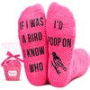 HAPPYPOP Funny Socks for Women, Fuzzy Pink Socks Bird Gifts