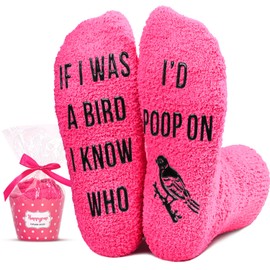 HAPPYPOP Funny Socks for Women, Fuzzy Pink Socks Bird Gifts Animal Gifts, Funny Bird Socks Women Animal Socks