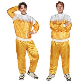 AYBUY Disco costume set, 70s disco costume set for men, stylish retro sports suit, suitable for role play and rave parties in the style of the 70s and 80s, M-yellow, M