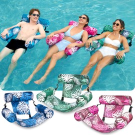 SLOOSH Pool Floats Chairs Adult, 3 Packs Inflatable Lounge Chairs,Blow up Pool Noodles Floats for Adults,Water Floating for Beach Party Summer Water Fun,Tropical Leaves