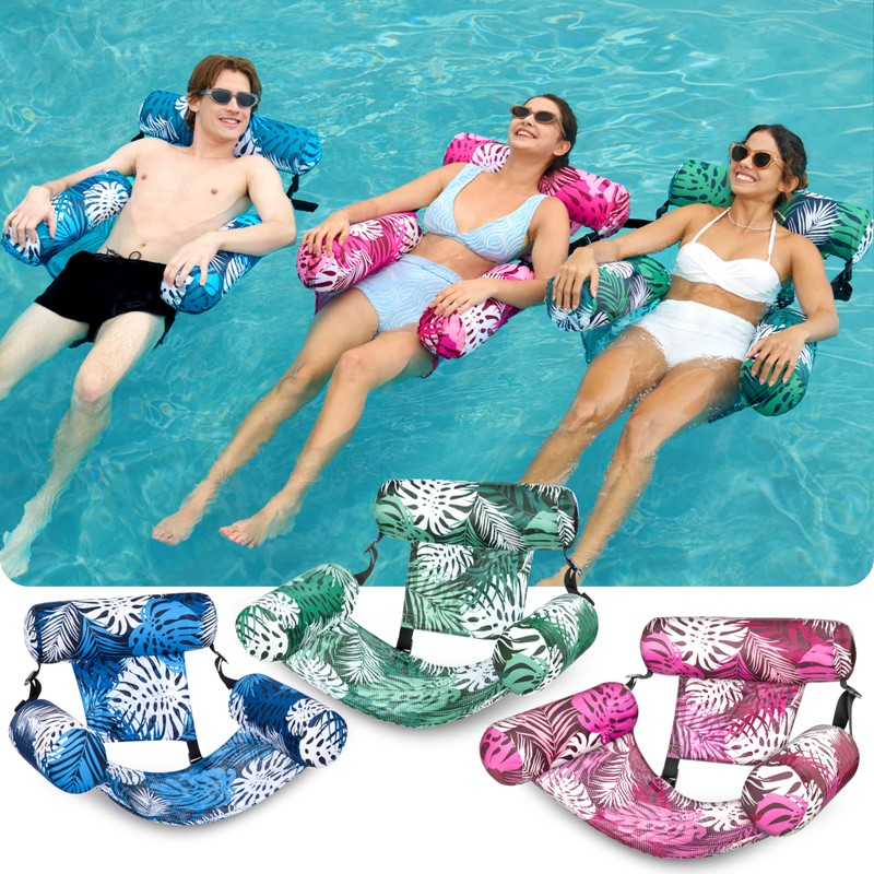 SLOOSH Pool Floats Chairs Adult, 3 Packs Inflatable Lounge Chairs,Blow