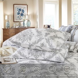 Cozaline 100% Cotton Duvet Cover Set Queen Size – Elegant Damask Print, Soft & Breathable Bedding with Zipper and Corner Ties, 3-Piece Reversible Comforter Cover Set