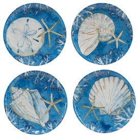 Playa Shells 16-Piece Coastal Dinnerware Set Service for 4 – Ceramic Plates, Bowls & Mugs with Beach Shell Art – Great for Everyday Dining, Entertaining, Beach House, or Nautical Décor