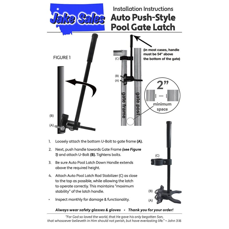 Jake Sales Pool GATE Latch: Auto Swing & Padlockable -