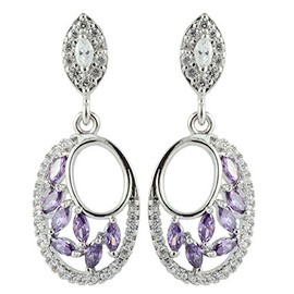 RIVA Pierced Earrings with Marquise Cut Gemstone Cubic Zirconia CZ [5 Colours Available] in 18K White Gold Plated, Simple Modern Elegance, Metal Brass