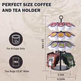 Eastsign Coffee Pod Holder for Keurig & Tea Bag Organizer, K-Cup Holder Compatible with 36 K-Cups Pods, 60 Tea Bags, Spins 360-Degrees Carousel Stand, Coffee Pod Tea Bag Storage Stand Organizer for Countertop