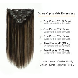 Caliee Real Hair Extension Clip in Human Hair Extensions for Full Head R2-2/6 Balayage Natural Straight Hair Extensions for Women 16inch 120g 7Pcs