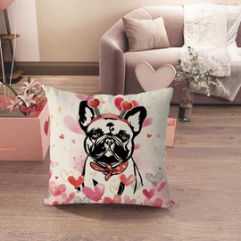 GAGEC Valentines Day Pillow Covers 18x18 Inch French Bulldog Dog Farmhouse Sofa Throw Pillowcase Love Hearts Cushion Case Dog Decoration Wedding Anniversary Decor