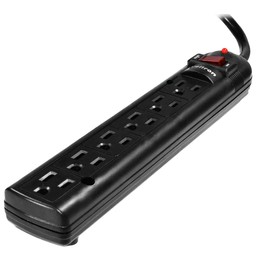Weltron 6 Outlet Black Surge Protector Power Strip, Wall Mount, 750 Joules, Long 15 Foot Cord Cable