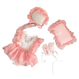Buithafu Baby Girl Outfits Photography Prop Clothes Romper Hat Pillow Shoes Set Baby for Newborn 0-1 Month