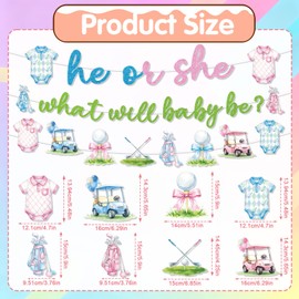 Inisajace Golf Ball Gender Reveal Decorations, 13PCS Blue or Pink Golf Banners with Paper Fans Party Supplies, He or She Paper Poms and Lantern Decoration for Baby Shower Pregnancy Sports